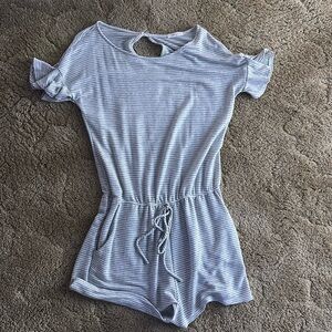 12PM by Mon Ami Camel Stripe Romper WITH POCKETS.